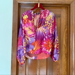 Ferragamo colorful jungle scene silk top